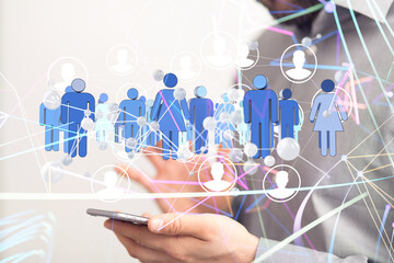 Digital technology background. Network connection dots and lines.