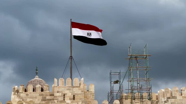 Egyptian flag on the top of  Qaitbay citadel in Alexandria