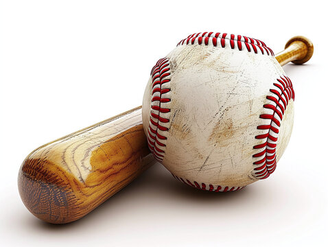 Wooden baseball bats with ball on white background with copy space.Ai