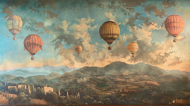 A painting of hot air balloons