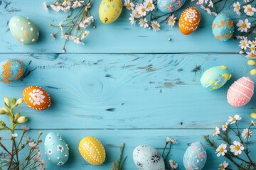 Happy Easter Eggs Basket handwritten greeting. Bunny in glyph flower Garden. Cute 3d Illustration Workshop easter rabbit illustration. Easter bundle card wallpaper Marbling - obrazy, fototapety, plakaty