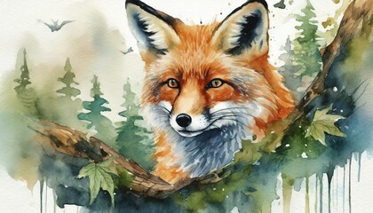 水彩画風のきつね、generated by AI