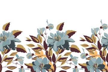 Vector floral seamless pattern, border with flowers - obrazy, fototapety, plakaty