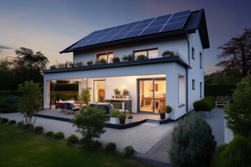 Fototapeta na wymiar Solar panels, solar energy. Green energy, construction, innovation. House with solar panels