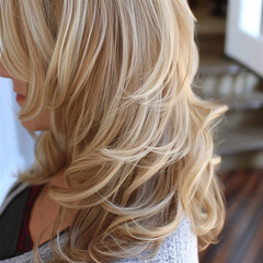 woman with ash blonde long hair layered cut