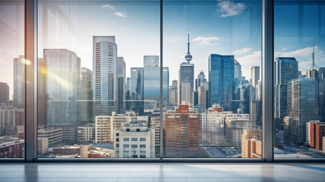 Fototapeta Cityscape at day light view from the office glass window