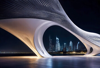 A futuristic striking architectural masterpiece, a concrete building with multiple waves, set in a modern urban landscape, a marvel of modern engineering and design with flowing undulating forms,