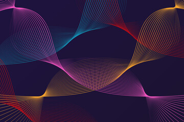 Vibrant purple background with colorful intricate lines and curves