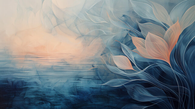 
abstract image of a sunset on the calm sea with flowers