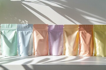 Pastel colored plain packaging for food, coffee, tea or health and beauty products mock-up 