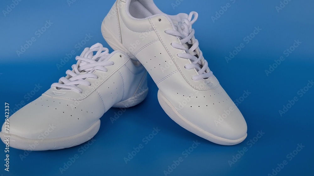 Wall mural pair of white sneakers on a blue background