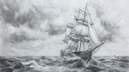 brigantine ship - obrazy, fototapety, plakaty