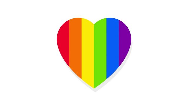 Animated progress pride flag and rainbow heart shape as LGBTQ love, acceptance, diversity and inclusivity concept