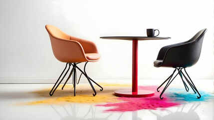 Modern Office Furniture. Abstract Colorful Dust Infused Desk and Chair Design.