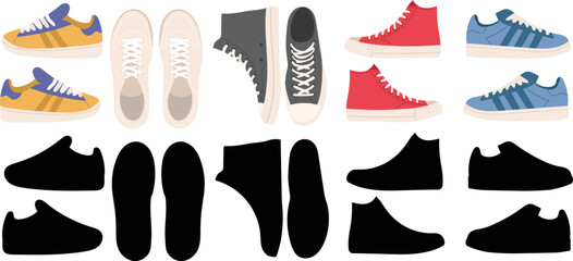 sneakers, set of sports shoes in flat style vector