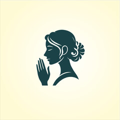 Indian women in traditional clothing with namaste hand, Welcoming logo design