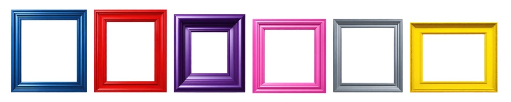 Set of modern decorative bright multi colour picture frames isolated on transparent background. Generative AI