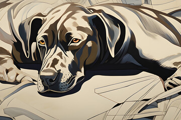 A portrait of a dog resting while lying down.
Generative AI