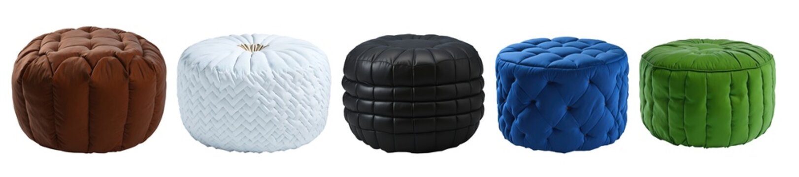 Set of various modern stunning round pouffe seat isolated on transparent background. Generative AI