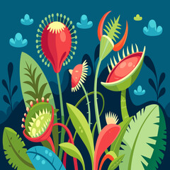 Botanical illustrations of carnivorous plants in action vektor illustation
