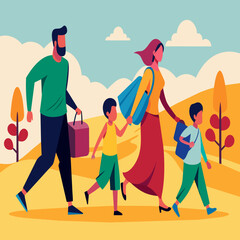 A refugee family fleeing from conflict vektor illustation