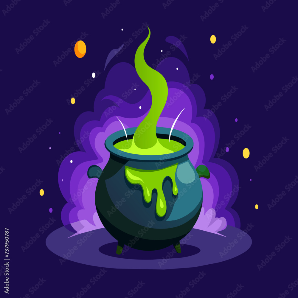 Wall mural a warlock's potion brewing in a cauldron vektor illustation