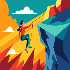 Fototapeta premium A rock climber conquering a challenging cliff vektor illustation
