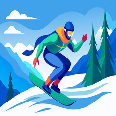 A snowboarder carving through fresh powder vektor illustation