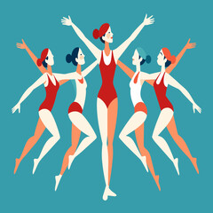 Synchronized swimmers moving in perfect harmony vektor illustation