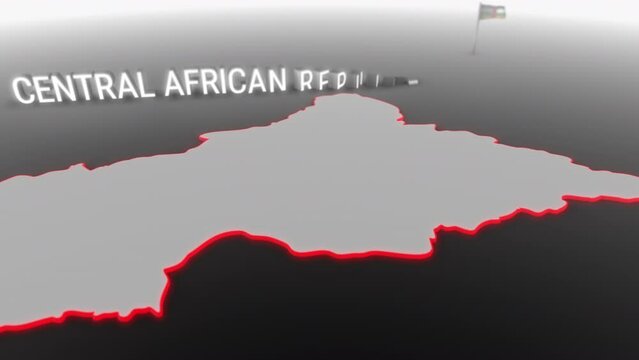 3d animated map of Central African Republic gets hit and fractured by the text “Violence”