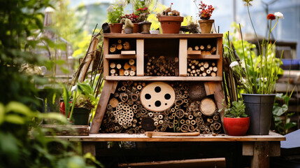 Insect hotel in an ecological garden
