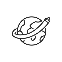 Telecommunications, linear icon. Cable around planet, globe. Line with editable stroke