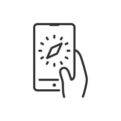 Compass on smartphone, linear icon. Line with editable stroke
