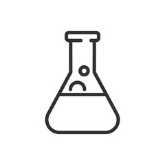 Flask with liquid and bubbles, linear icon. Line with editable stroke