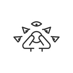 Social phobia, linear icon, social anxiety disorder, paranoia, shyness. A person hiding from the gaze. Fear of stares. Line with editable stroke