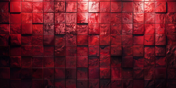 Brick wall background crimson red texture or pattern for design, Abstract background of small squares in dark red colors with horizontal gradient, 
