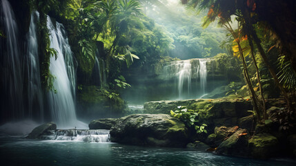 Landscape: Waterfall in the jungle nature.