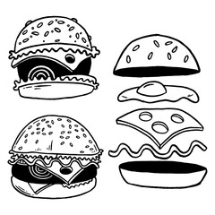 Hand drawn burger vector doodle. Hamburger sketch illustration for print, web and infographics.