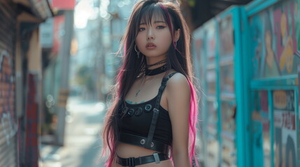 Obraz premium 若い日本人のヘアモデル ストリート