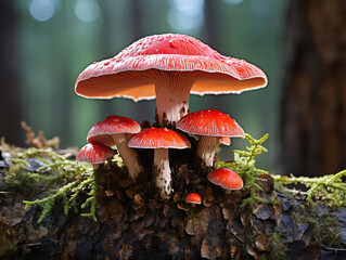Red-belted conk (Fomitopsis pinicola) mushroom on a tree trunk - obrazy, fototapety, plakaty