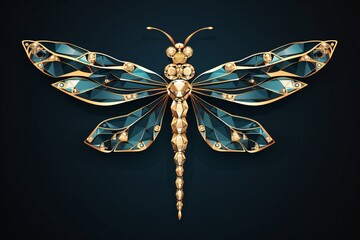 a dragonfly made of gold and blue gems - obrazy, fototapety, plakaty