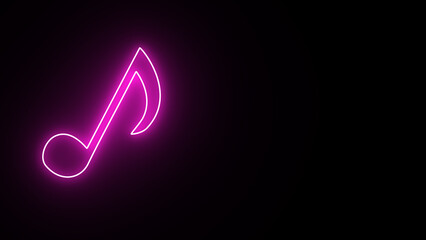 Glowing music notes symbol. neon note music sign and symbol on black background. Neon light glow effect. Musical note line icon. Music sign. 3D line neon glowing icon. - obrazy, fototapety, plakaty