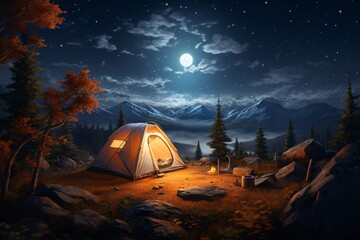 a tent in the mountains - obrazy, fototapety, plakaty