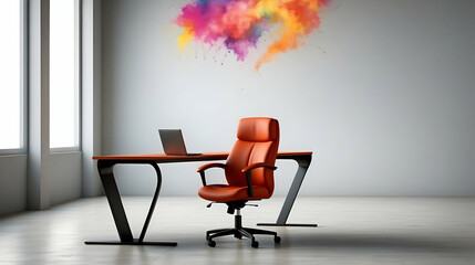 Modern Office Furniture. Abstract Colorful Dust Infused Desk and Chair Design.