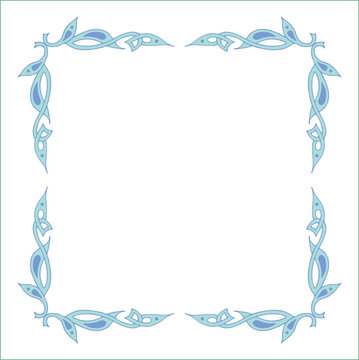 Blue green frame with fantasy ornament . Fantasy green corners. Fairy tail decoration, book decoration.	
