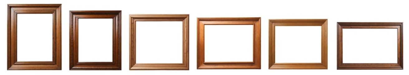 Set of decorative classic wooden picture frames isolated on transparent background. Generative AI