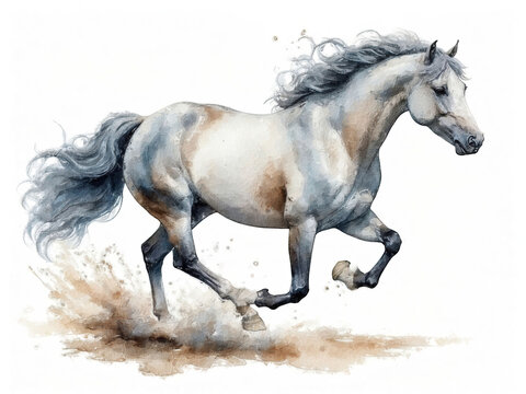 Running Horse Oil Painting Digital Illustration on White Background