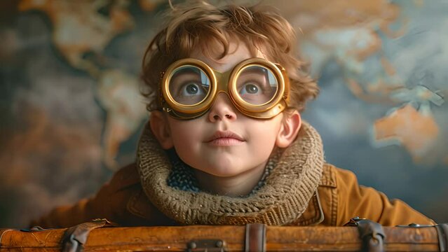 Young Boy with Goggles Imagines Flying