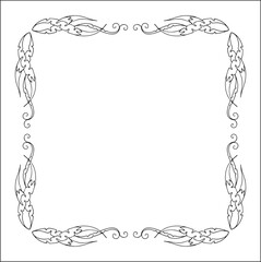 Elegant black and white ornamental frame, decorative border, corners for greeting cards, banners, business cards, invitations, menus. Isolated vector illustration.	