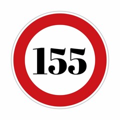 155 kmph or mph speed limit sign icon. Road side speed indicator safety element. one hundred and fifty five speed sign flat isolated on white background 